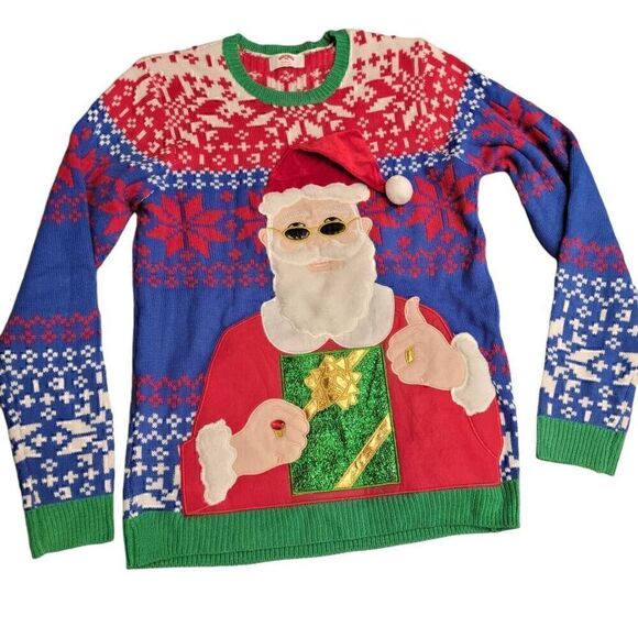 Holiday Time Men's Santa Drink Pocket Ugly Christmas Sweater Winner - Picture 1 of 6